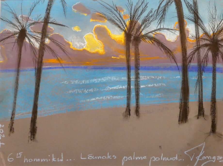 lagomera, palmtrees, seascape, blue, sea, estonianartist, taunokangro, pastel, natureart, landscapes, estonianartist,