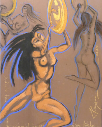 Akt, woman, nude, estonianartist, taunokangro, orange, woman, drum, pastell, dance, taunokangro