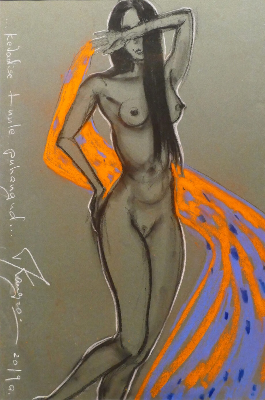 Tauno Kangro pastellmaal, akt naine , nude woman,nude,pastel painting , Osta taunokangro.com kunstipoest internetis.