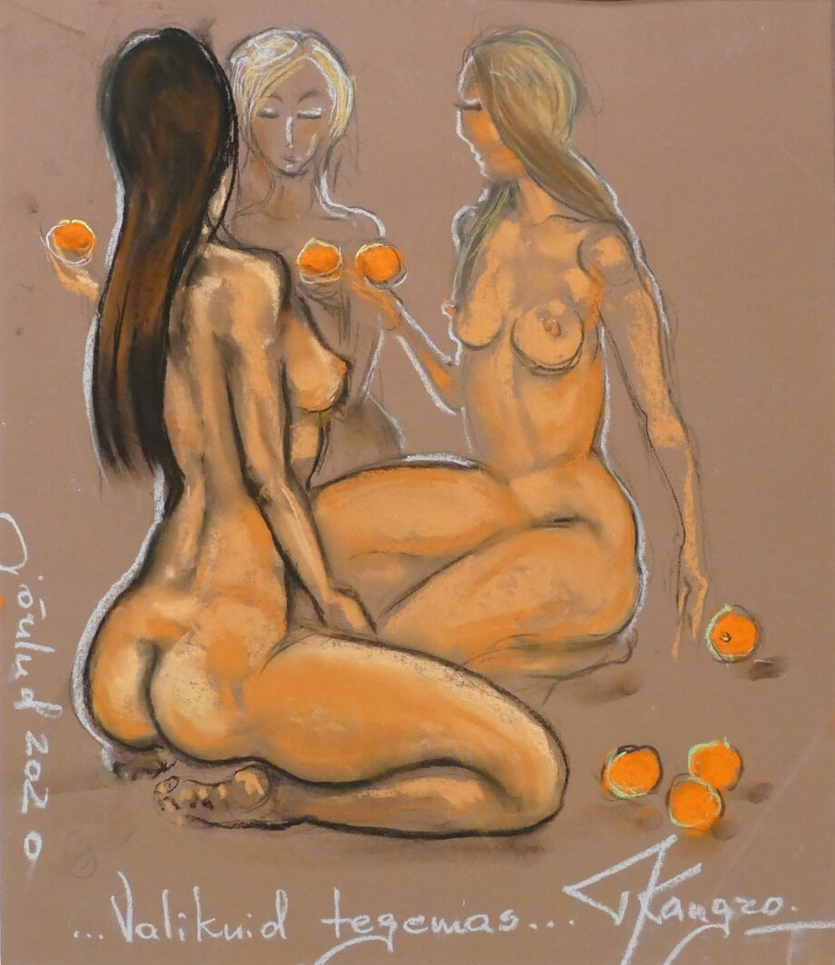 Tauno Kangro pastellmaal, akt naised valikuid tegemas, nude women making choices,pastel painting , Osta taunokangro.com kunstipoest internetis.